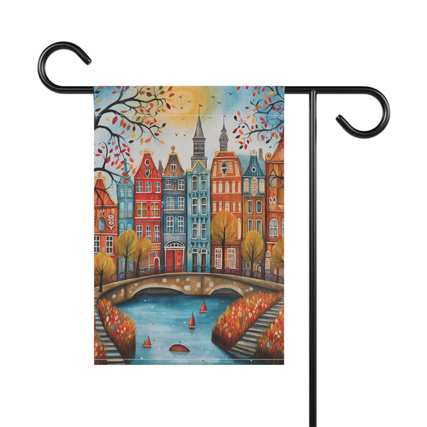 Amsterdam Netherlands Canal Houses Garden Flag & Porch Banner Yard Art
