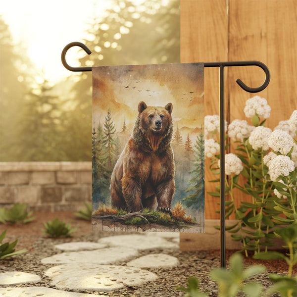Majestic Forest Bear Garden Flag & Porch Banner Rustic Wildlife Decor Yard Art