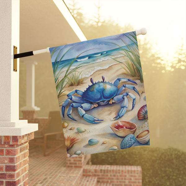 Blue Crab Beach Garden Flag & Porch Banner Coastal Nautical Yard Decor