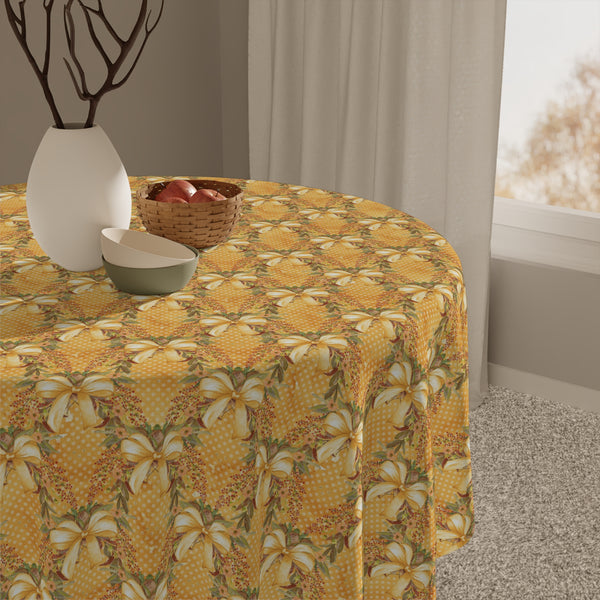 Gold Bow Pattern Tablecloth Holiday Décor