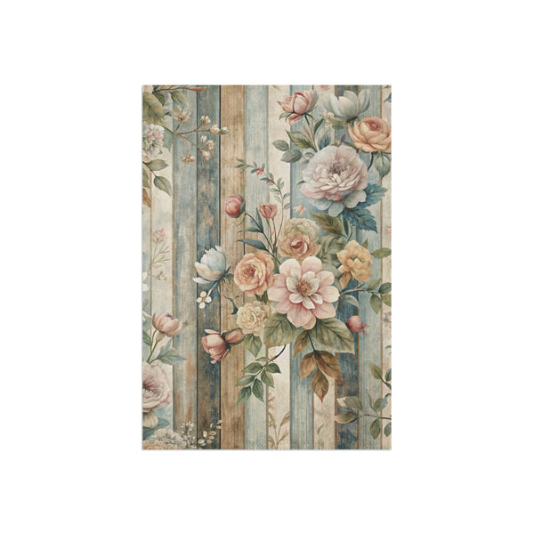 Vintage Floral Wood Plank Garden Flag Cottage Spring Porch Banner