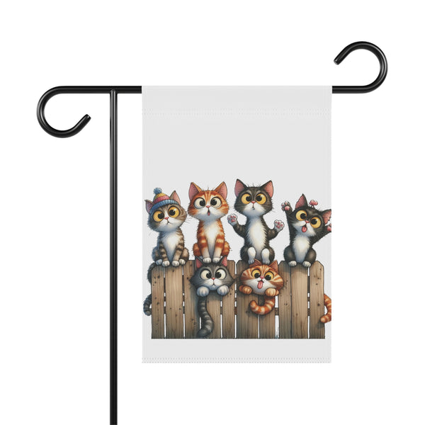 Cute Kittens on Fence Garden Flag & Porch Banner Cat Yard Decor Art