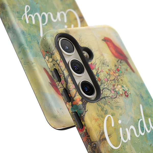 Personalized Red Floral Bird Phone Case Custom Samsung iPhone Garden Design