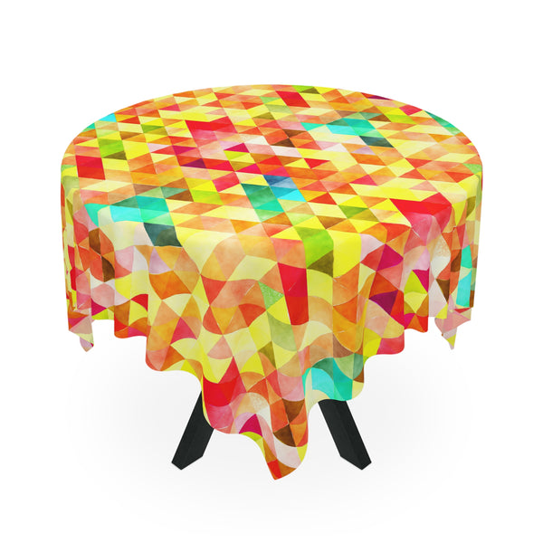 Bright Colorful Geometric Pattern Green Yellow Tablecloth Décor