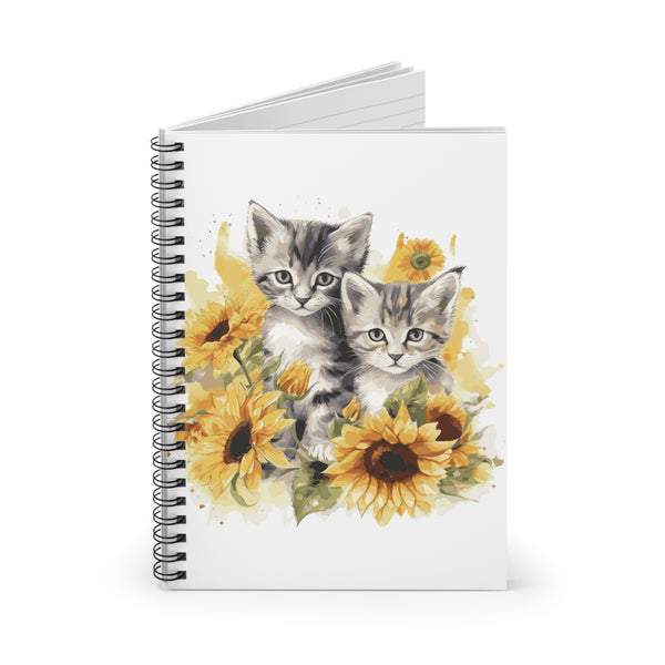 Cute Kitten & Sunflower Spiral Notebook – 6" x 8" Ruled Journal for Cat Lovers
