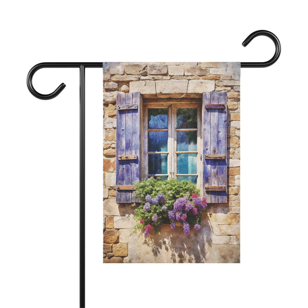 Rustic Stone Cottage Window Garden Flag Lavender Shutters Porch Banner