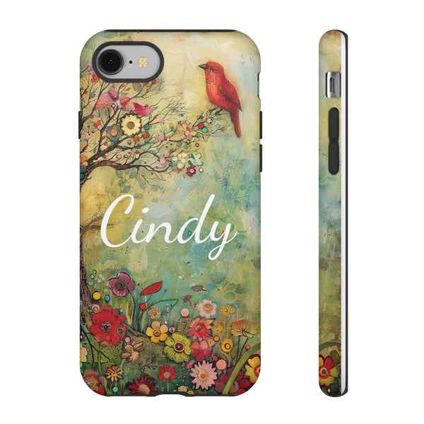 Personalized Red Floral Bird Phone Case Custom Samsung iPhone Garden Design