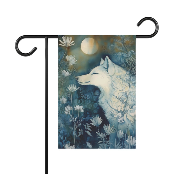 White Wolf Moon Garden Flag & Porch Banner Woodland Night Yard Decor Art