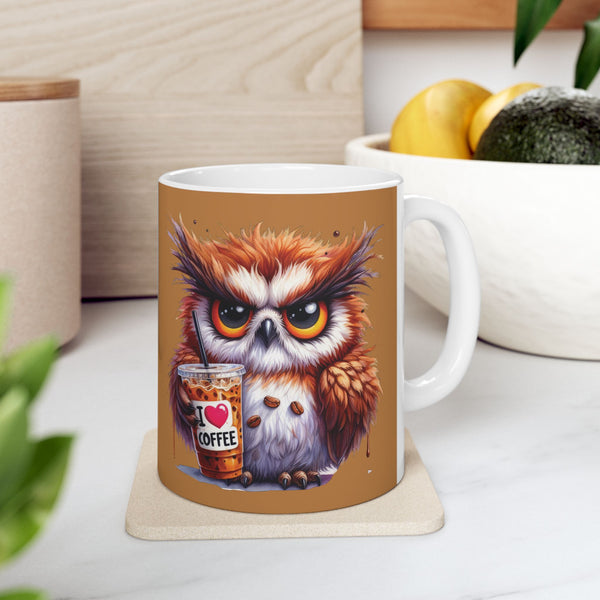 Grumpy Owl Ceramic Mug, Funny Pet Lover Gift, Morning Person, Grouchy Owl Mug,