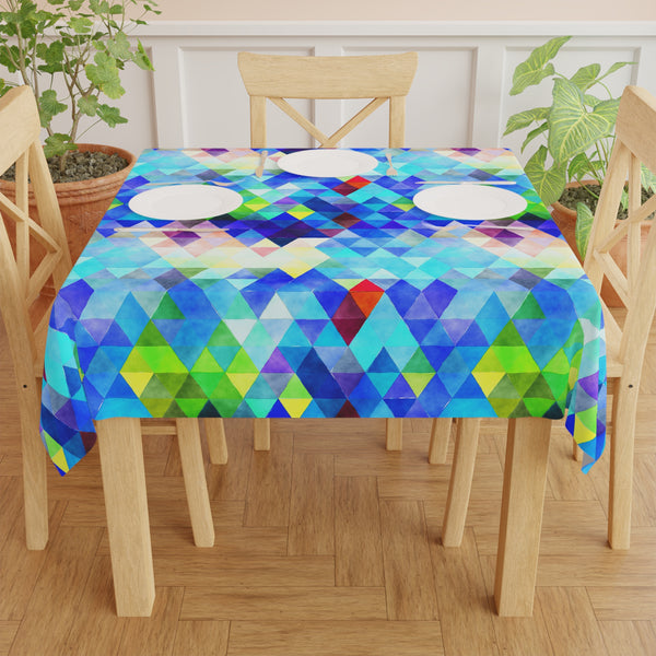 Bright Colorful Geometric Pattern Blue Green Tablecloth Décor
