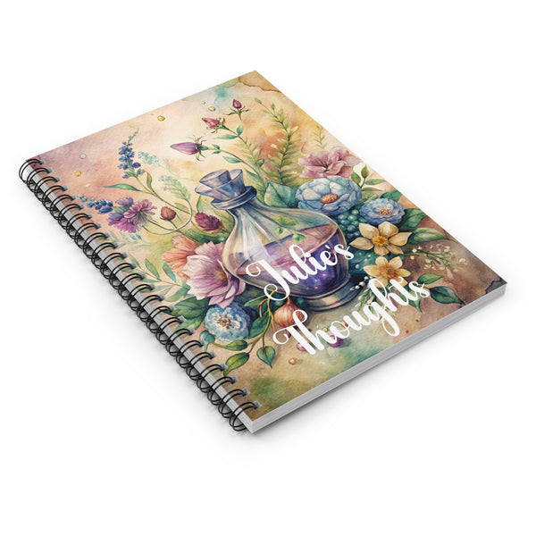 Personalized Potion Floral Notebook, Spiral Ruled Journal Colorful Flowers