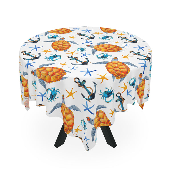 Sea Turtle Crab Beach Pattern Tablecloth Décor Nautical Theme