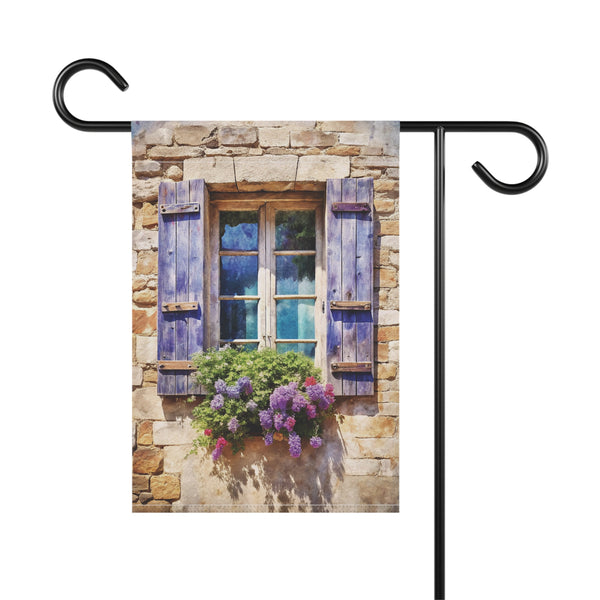 Rustic Stone Cottage Window Garden Flag Lavender Shutters Porch Banner