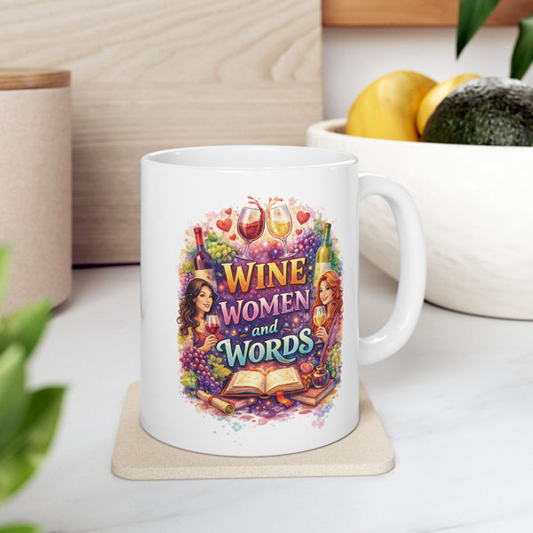 Wine Women and Words Coffee Mug – Wine Lover Gift, Book Club Mug, Funny Cup