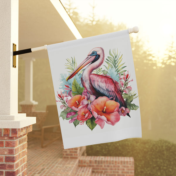 Tropical Pelican Hibiscus Garden Flag & Porch Banner Coastal Decor Yard Art