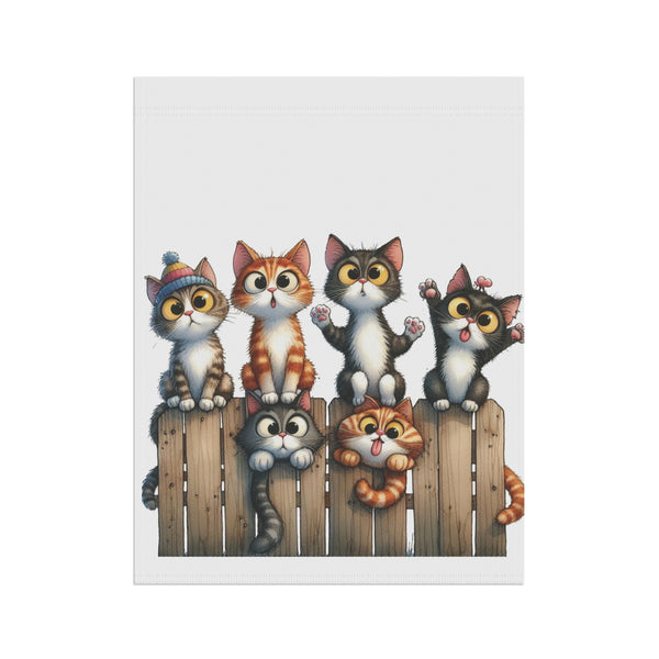Cute Kittens on Fence Garden Flag & Porch Banner Cat Yard Decor Art