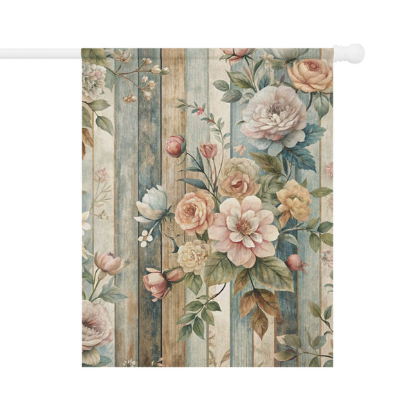 Vintage Floral Wood Plank Garden Flag Cottage Spring Porch Banner