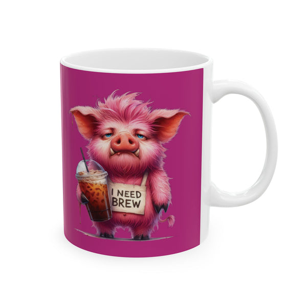Grumpy Pig Coffee Mug Funny Cute Farm Animal Cup | I Need Brew Iced Coffee Gift