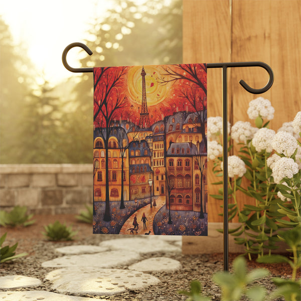Paris France Eiffel Tower Autumn Skyline Garden Flag & Porch Banner Yard Art