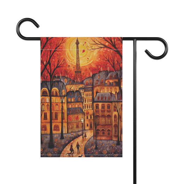 Paris France Eiffel Tower Autumn Skyline Garden Flag & Porch Banner Yard Art