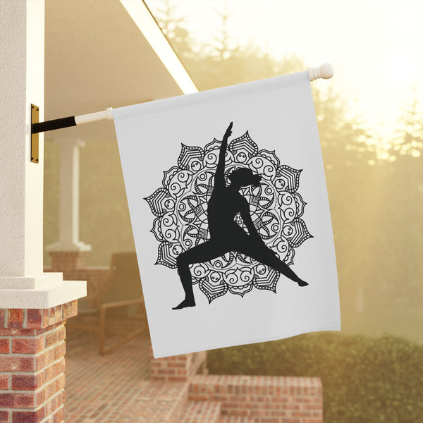 Yoga Warrior Pose Silhouette Garden Flag  Meditation Porch Banner Zen Yard Art
