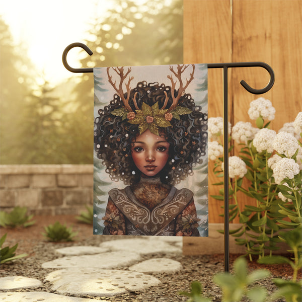 Woodland Forest Goddess Antler Crown Garden Flag & Porch Banner Nature Yard Art