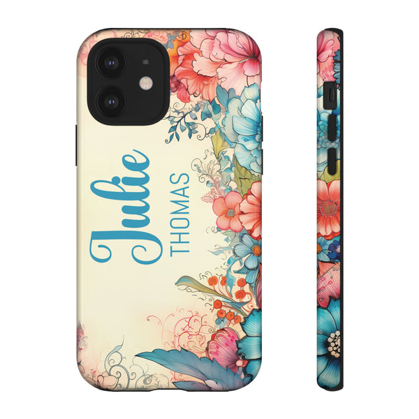 Personalized Floral Phone Case Custom Name Cover iPhone Samsung Pixel Gift