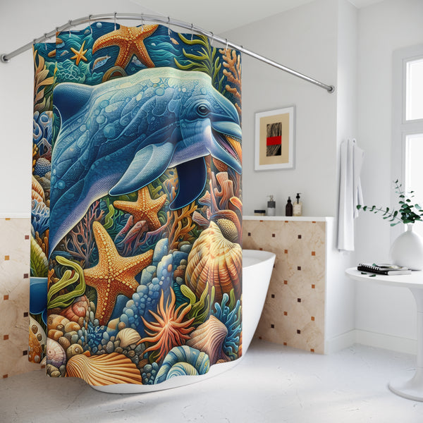 Dolphin Shower Curtain Coastal Ocean Beach Bathroom Decor Polyester Curtain