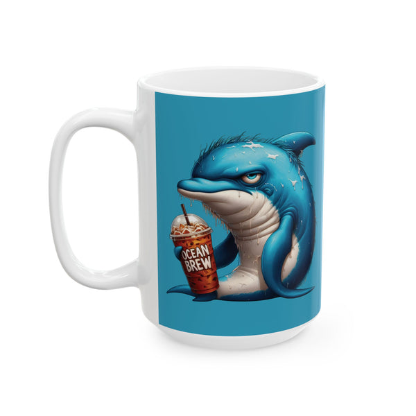 Grumpy Dolphin Coffee Mug – Funny Ocean Animal Cup | Ocean Brew Iced Coffee Gift