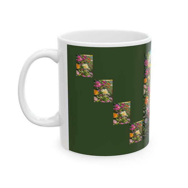 Crazy Lady Plant White Ceramic Mug with Colorful Flowers