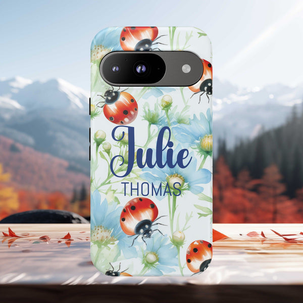 Personalized Ladybug Phone Case Custom Name Cover iPhone Samsung Pixel Gift