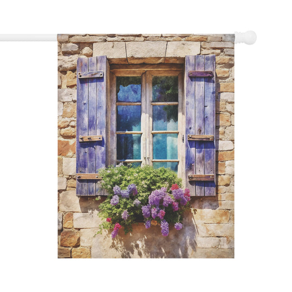 Rustic Stone Cottage Window Garden Flag Lavender Shutters Porch Banner