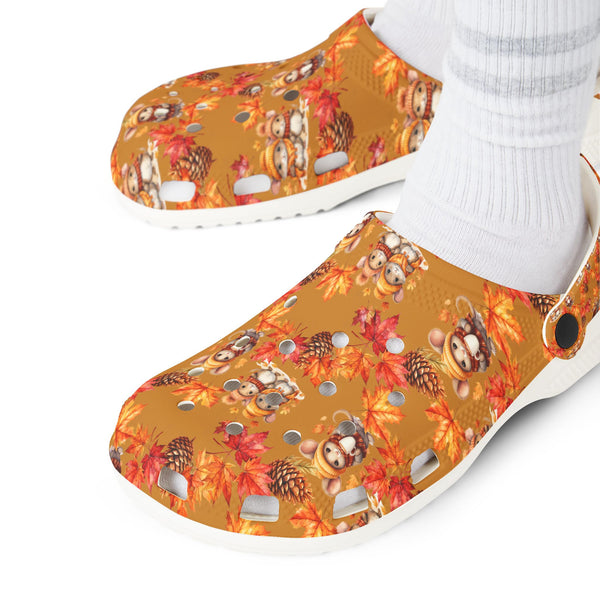 Autumn Leaves Mouse Clogs Shoes for Women, Fall Footwear, Casual Garden Shoes