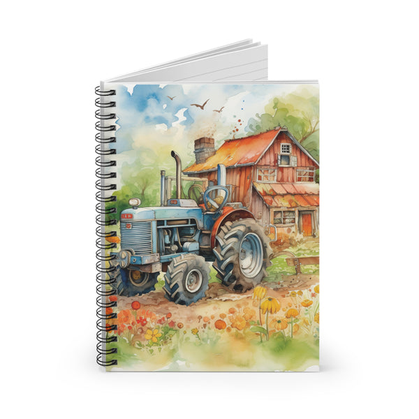 Blue Tractor Farmhouse Spiral Notebook – 6" x 8" Country Life Journal
