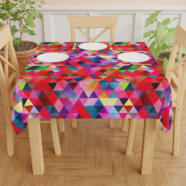 Bright Colorful Geometric Pattern Red Blue Tablecloth Décor