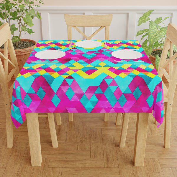 Bright Colorful Geometric Pattern Pink Yellow Teal Tablecloth Décor
