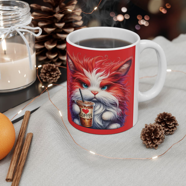 Grumpy Cat Mug, Funny Pet Lover Gift, Red Cat Lady Coffee Cup, Grouchy Cat Mug,