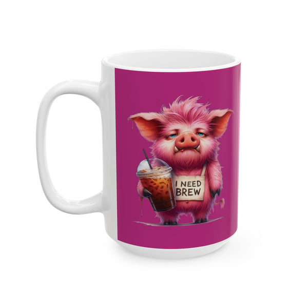 Grumpy Pig Coffee Mug Funny Cute Farm Animal Cup | I Need Brew Iced Coffee Gift