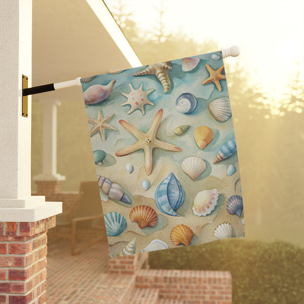 Seashell Starfish Garden Flag & Porch Banner Coastal Beach Yard Decor
