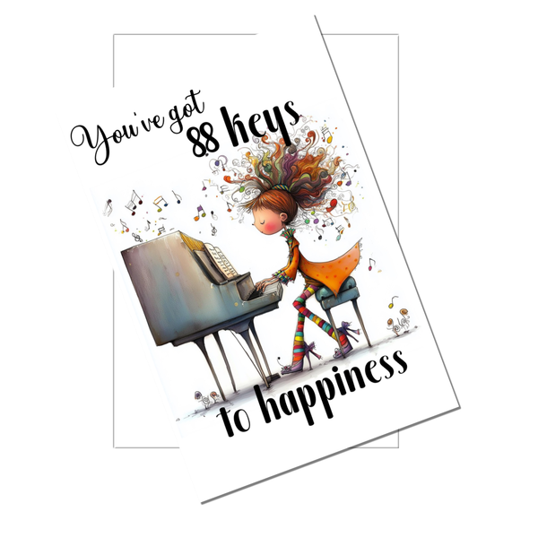 88 Keys to Happiness Funny Pianist & Piano Player Card – 4x6