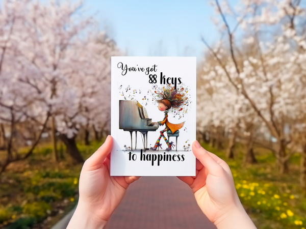 88 Keys to Happiness Funny Pianist & Piano Player Card – 4x6