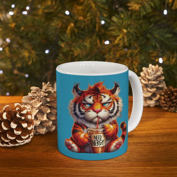Grumpy Tiger Coffee Mug – Funny Wild Animal Cup | Need Energy Morning Gift