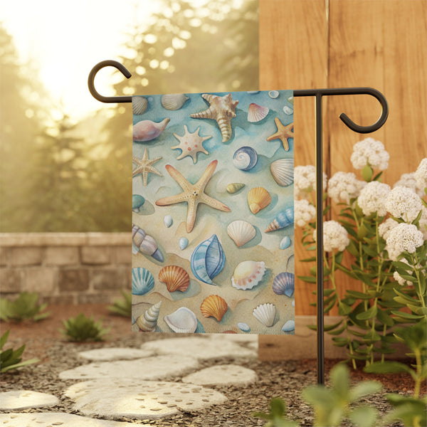 Seashell Starfish Garden Flag & Porch Banner Coastal Beach Yard Decor