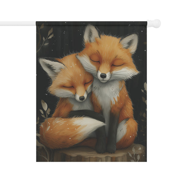 Rustic Fox Couple Garden Flag & Porch Banner Woodland Cabin Yard Decor