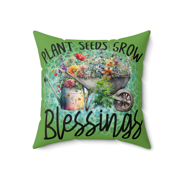 Grow Blessings Decorative Throw Pillow, Polyester Square w/Insert, Gardener Gift