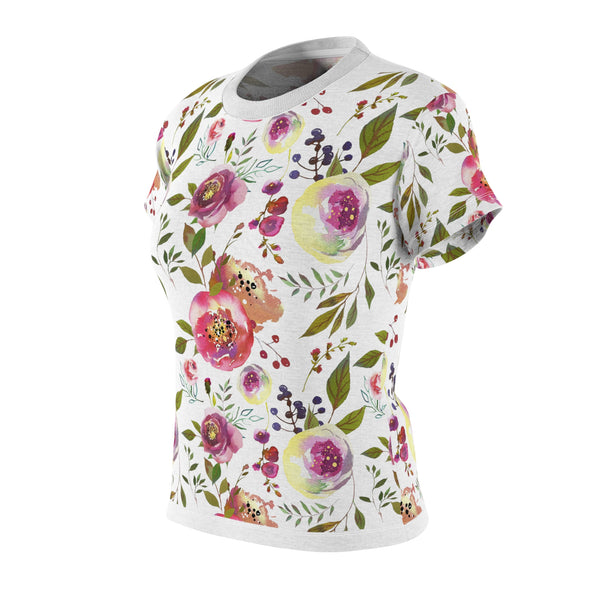Tea Rose Women's Cut & Sew Tee (AOP) Pink Flower Shirt for Women