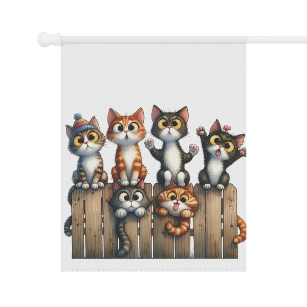 Cute Kittens on Fence Garden Flag & Porch Banner Cat Yard Decor Art