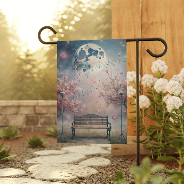Moonlight Music Garden Flag Porch Banner Cherry Blossom Dreamscape Art