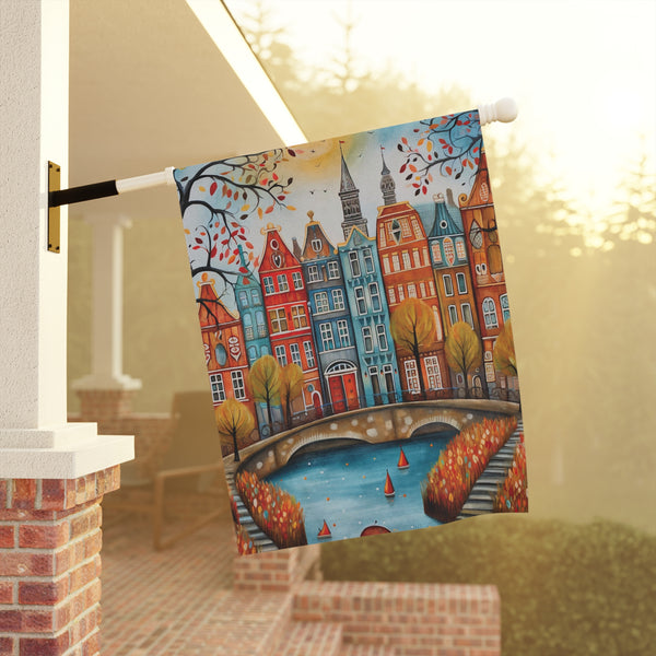 Amsterdam Netherlands Canal Houses Garden Flag & Porch Banner Yard Art