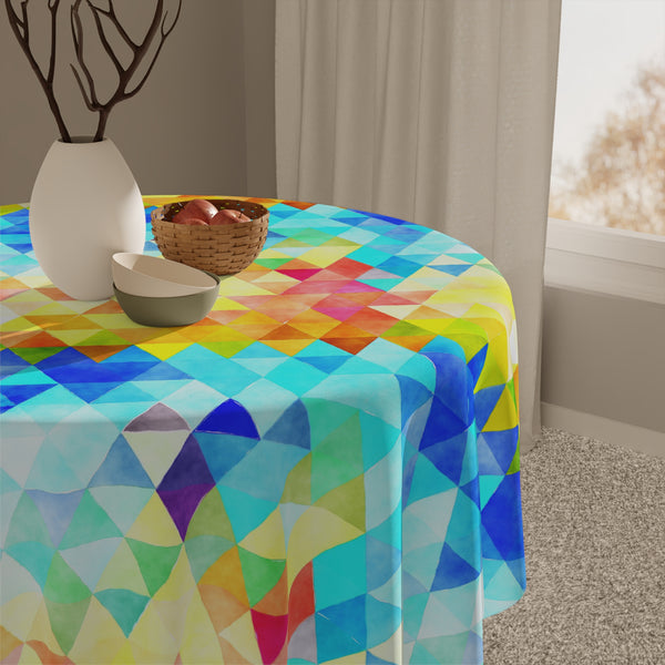 Bright Colorful Geometric Pattern Blue Yellow Tablecloth Décor